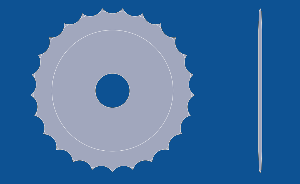 Bølgetannet sirkelblad med en diameter på 3", delenummer 90105