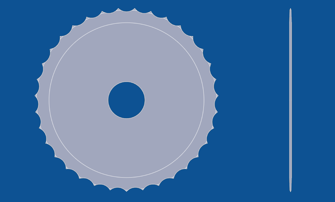 5" diameter med bølgetann-perforeringssirkel, delenummer 90106